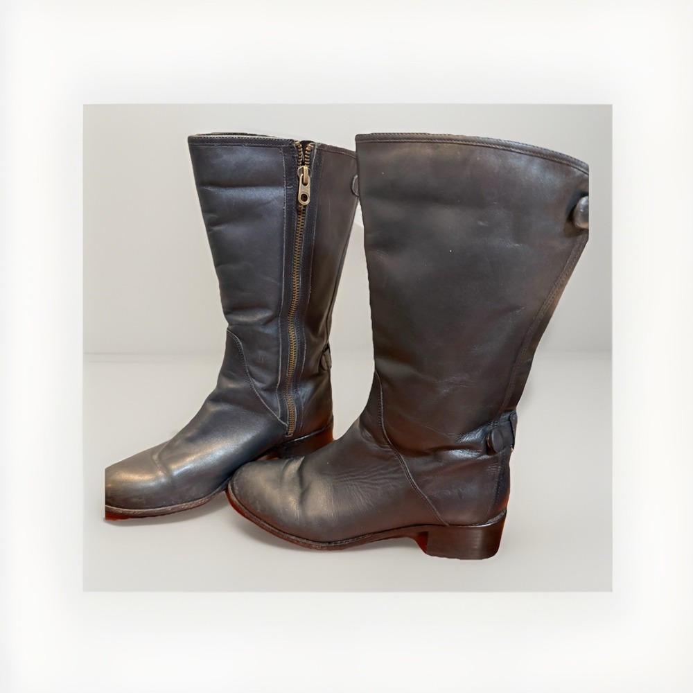 Liebeskind Berlin Black Leather Tall‎ Moto Boots Side Zip Size 37 US 6.5-7